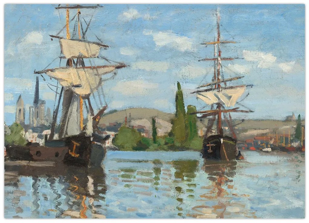 Üveg kép - Claude Monet, Ships Riding on the Seine at Rouen, reprodukciók (70x50 cm)