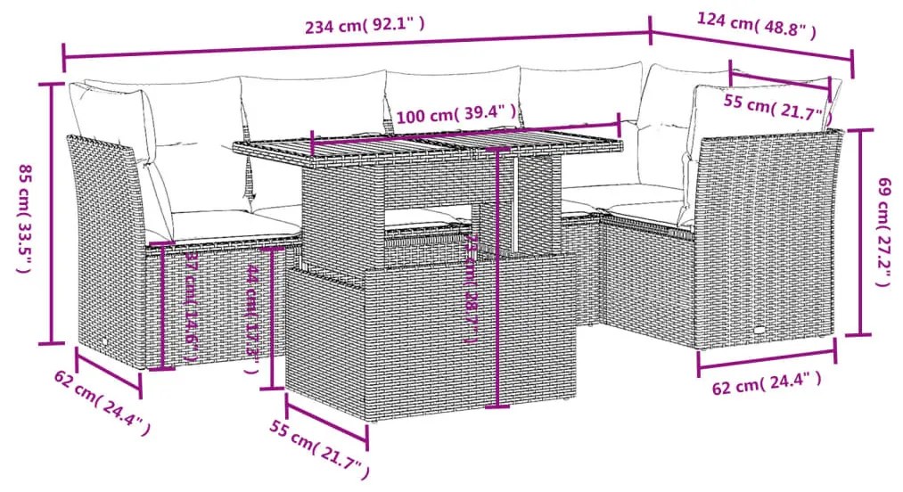 5 részes szürke polyrattan kerti ülőgarnitúra párnákkal