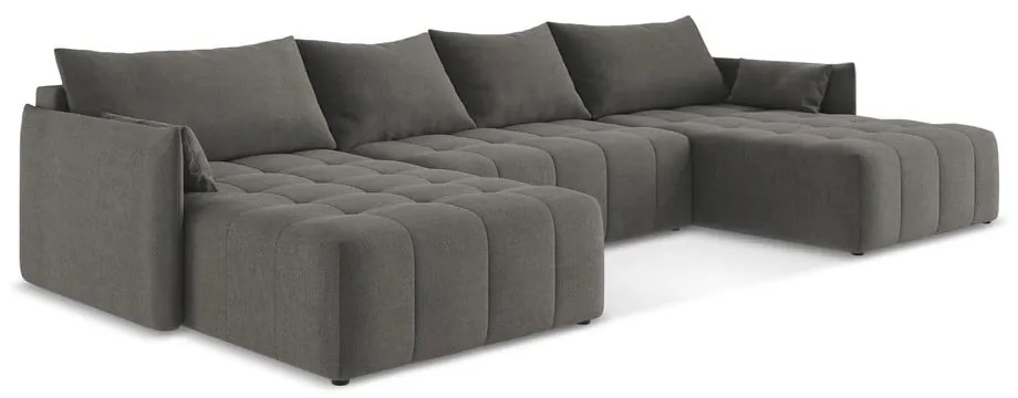 Sötétszürke kinyitható-tárolóhelyes (U alakú) sarokkanapé Moku – Makamii