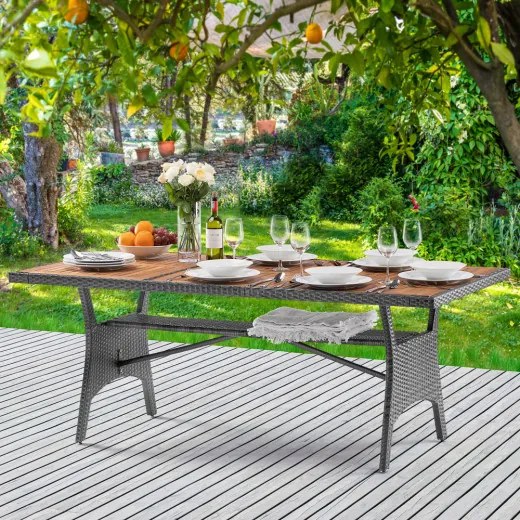 Casaria® Rattan asztal Takeo 190x90x75cm - akác