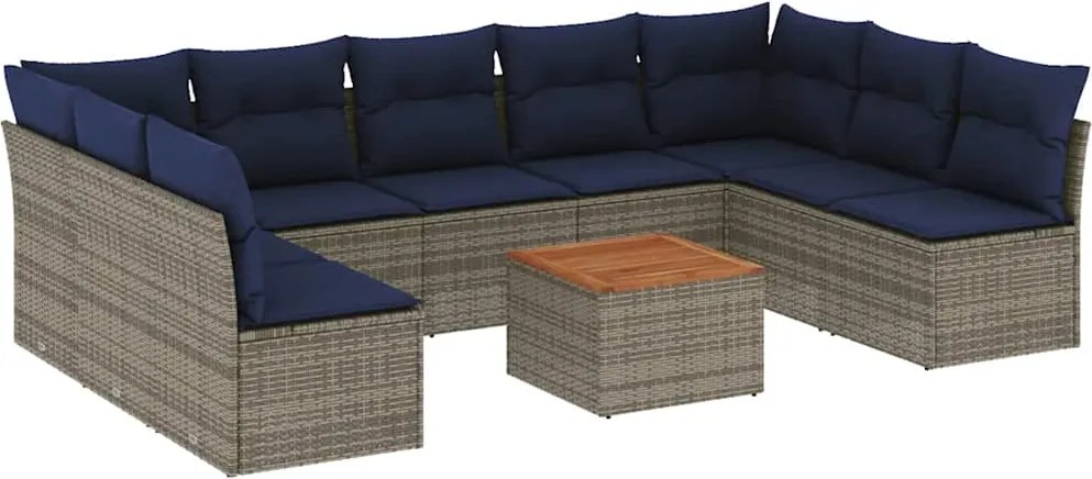 vidaXL 10 részes szürke polyrattan kerti ülőgarnitúra párnával