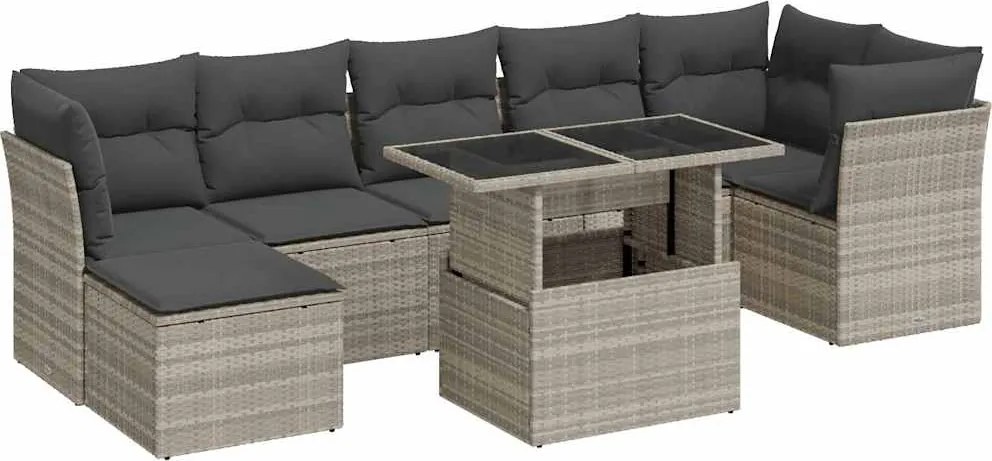 vidaXL 8 részes világosszürke polyrattan kerti ülőgarnitúra párnával