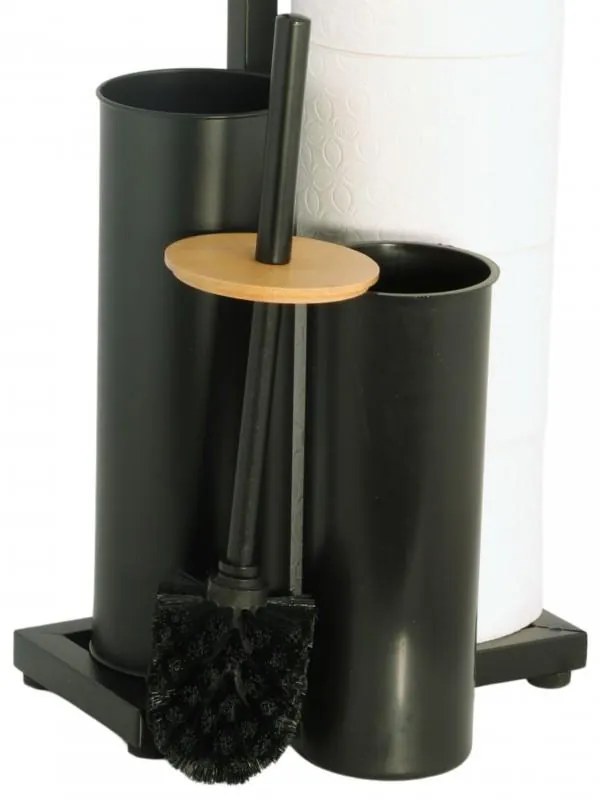 Erga Pap, WC-papír tartó WC kefével és adagolóval, fekete-barna, ERG-YKA-P.PAP-WC-BLK