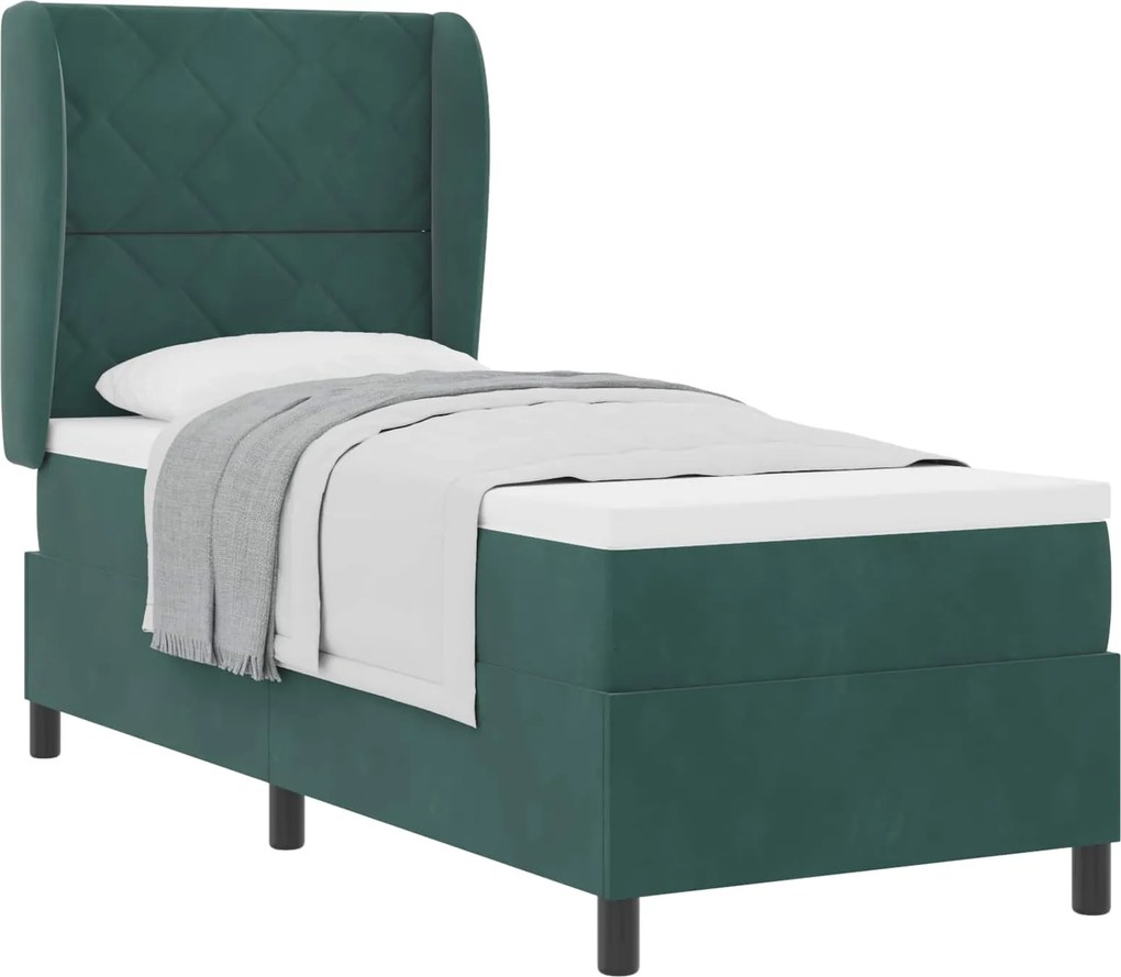 vidaXL Boxrugós ágy matracmal Sötétzöld 200 x 80 cm Poliészter