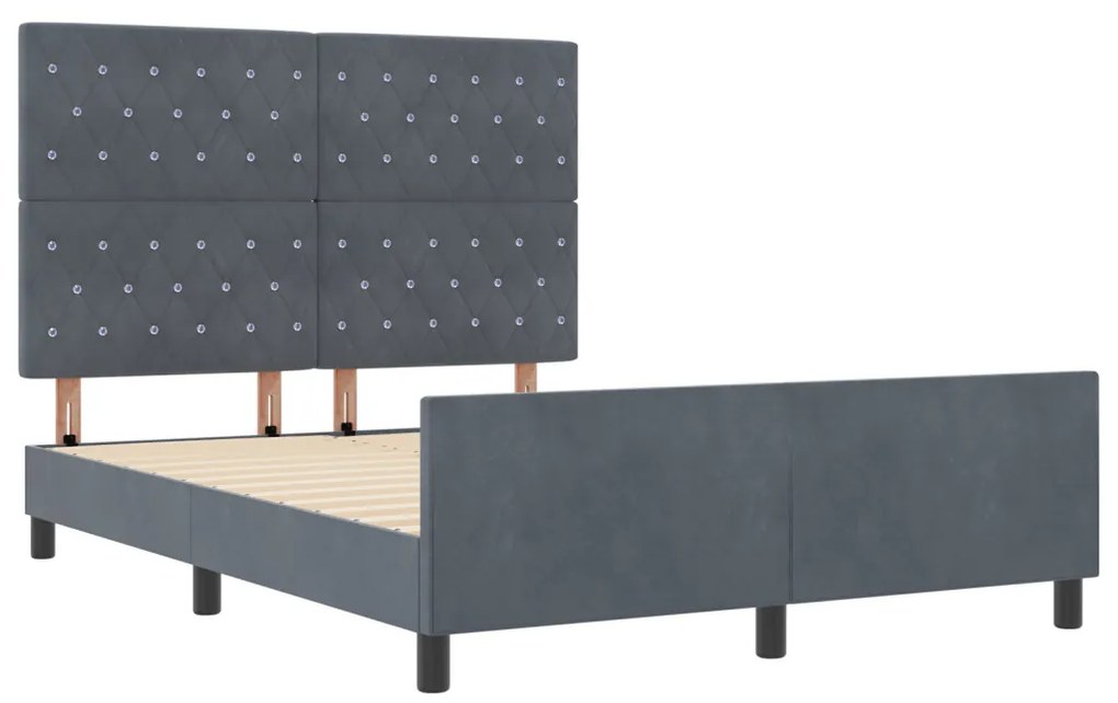 Ágykeret fejtámlával Sötétszürke 140 x 190 cm Bársony