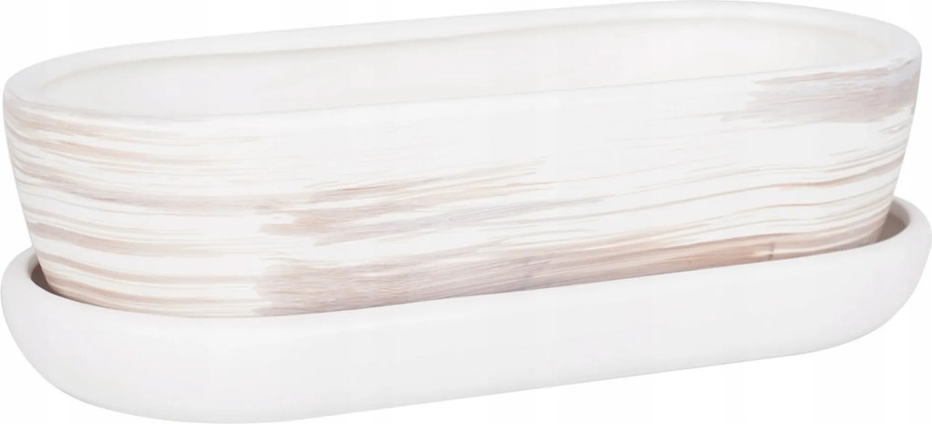 Kaktusz kaspó Kerámia világos beton ovális matt 29cm állvánnyal