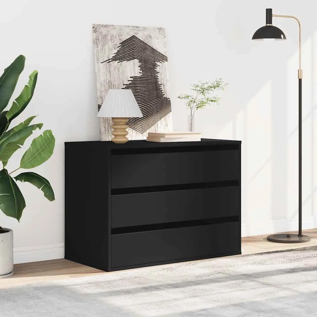 fekete szerelt fa fiókos sarokszekrény 80 x 41 x 58 cm
