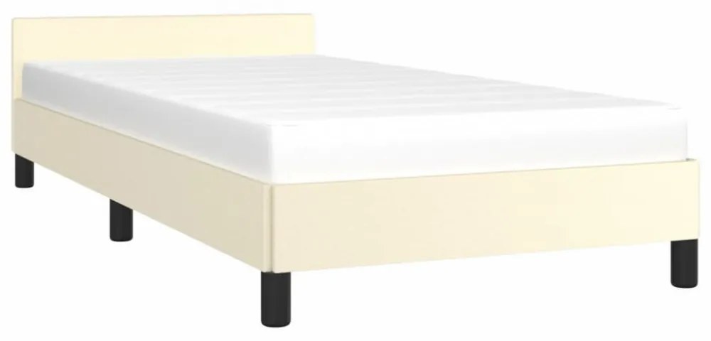 krémszínű ágykeret fejtámlával matrac nélkül 80 x 200 cm