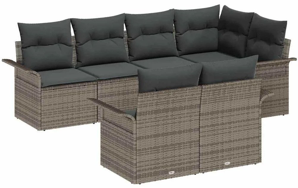 vidaXL Kerti Kanapé Szett párnával tárolóval 7 pcs Szürke Poli rattan