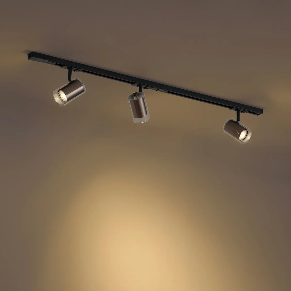 Modern railsysteem zwart met 3 spots donker brons 1-fase - Iconic Lloyd