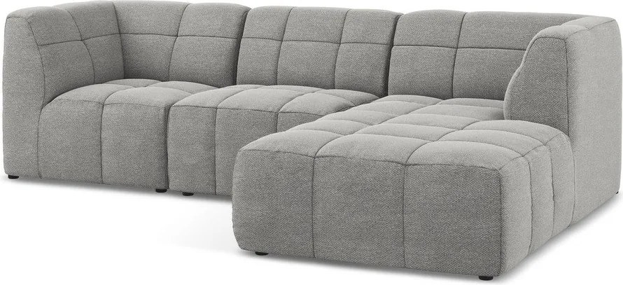 Szürke buklé sarokkanapé (jobb oldali-heverő résszel) Aloha – Makamii