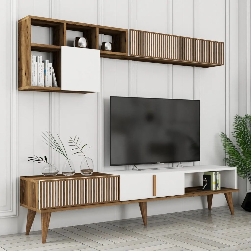 Milan TV-állvány, dió-fehér, 180 cm – TR845HCT3109