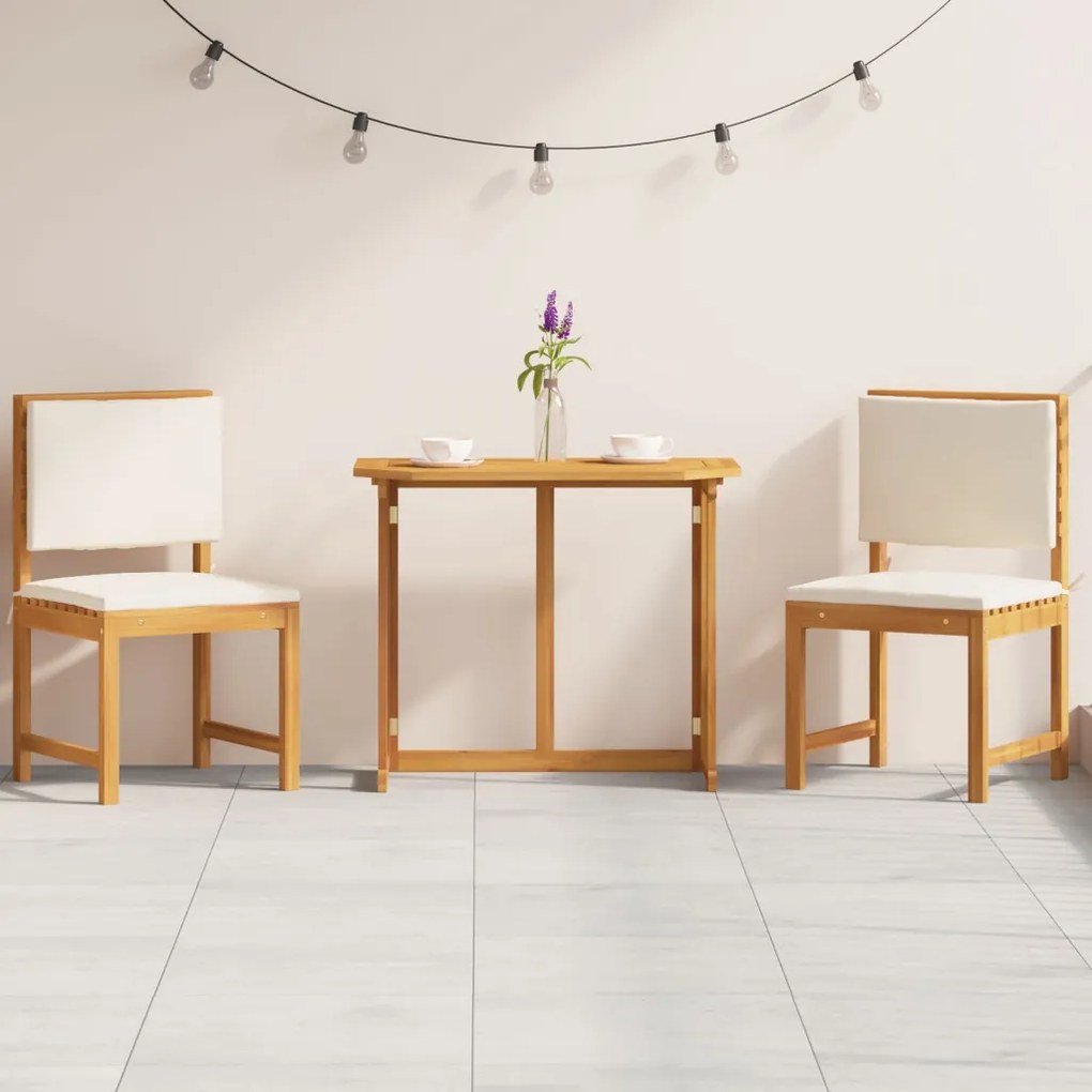 3 részes kertbistro szett párnákkal, tömör akác fából