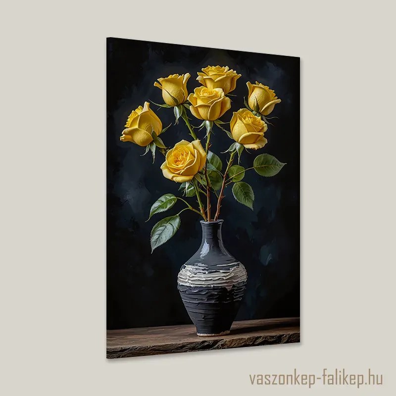 Sárga rózsák vázában – Prémium falikép elegáns hangulatban 40x60cm