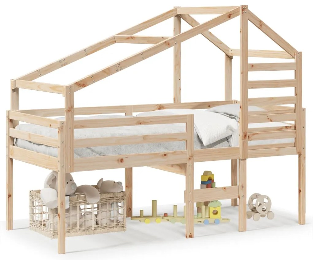 tömör fenyőfa magasított ágy tetővel 90 x 190 cm