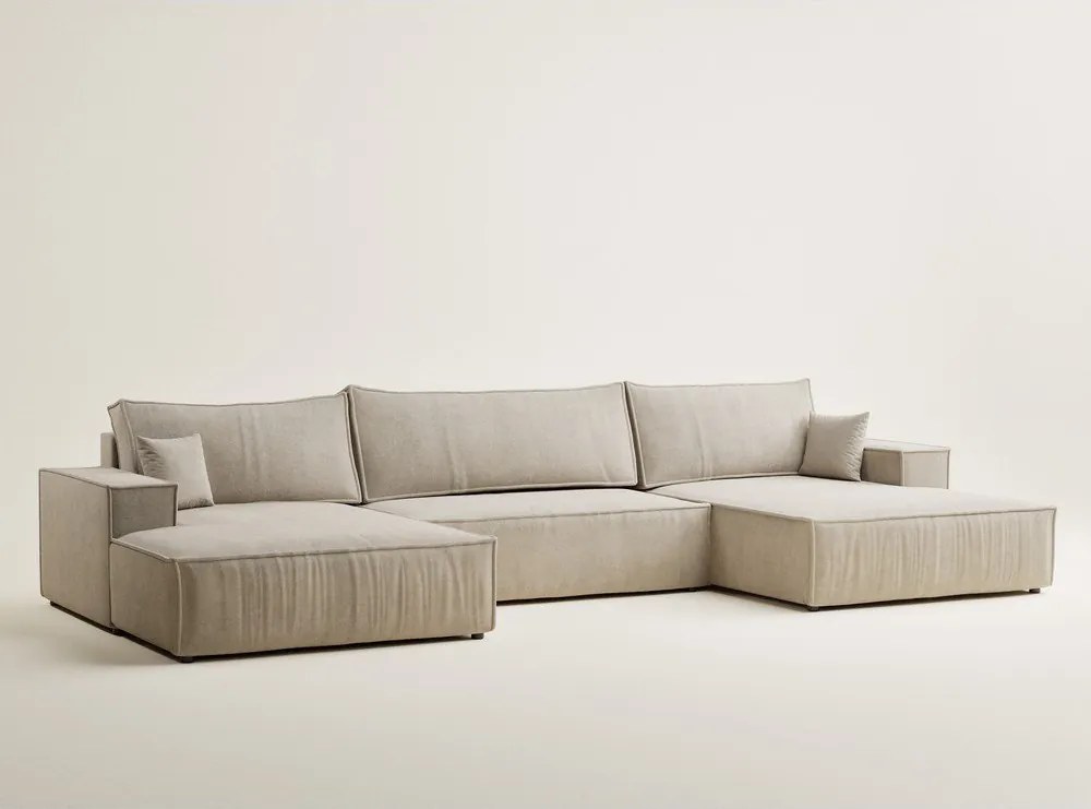 Bézs zsenília kinyitható-tárolóhelyes sarokkanapé (U alakú) Kyoto – Maison de Rêve