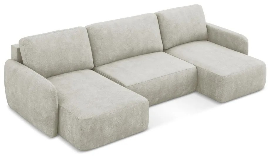 Krémszínű zsenília kinyitható-tárolóhelyes sarokkanapé (U alakú) Lilo – Makamii