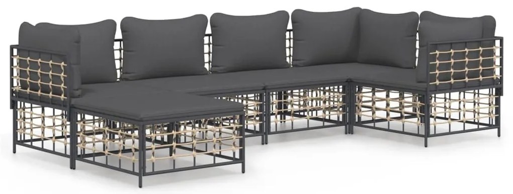 6 részes antracitszürke polyrattan kerti ülőgarnitúra párnákkal