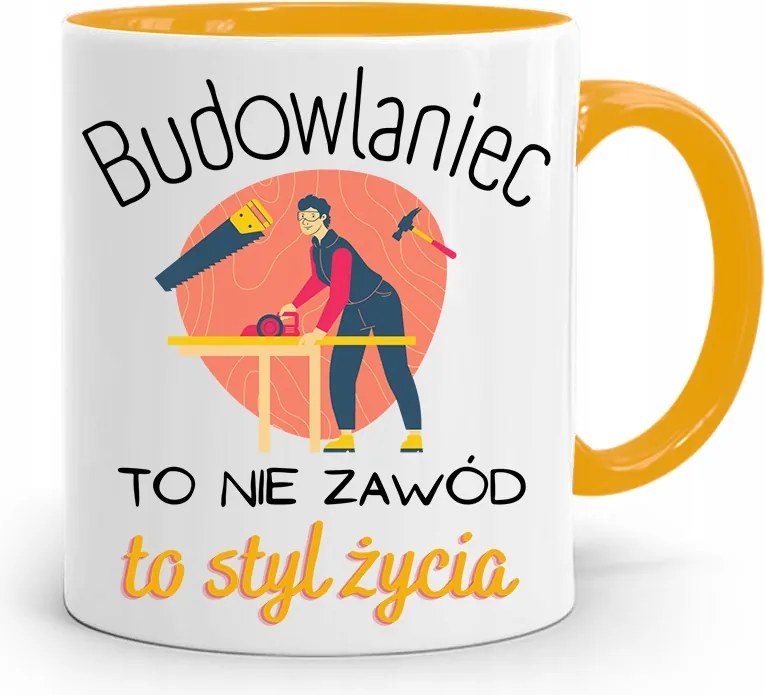 Sárga Építőipari Bögre Barkácsoló Ajándék fényképes nyomtatással