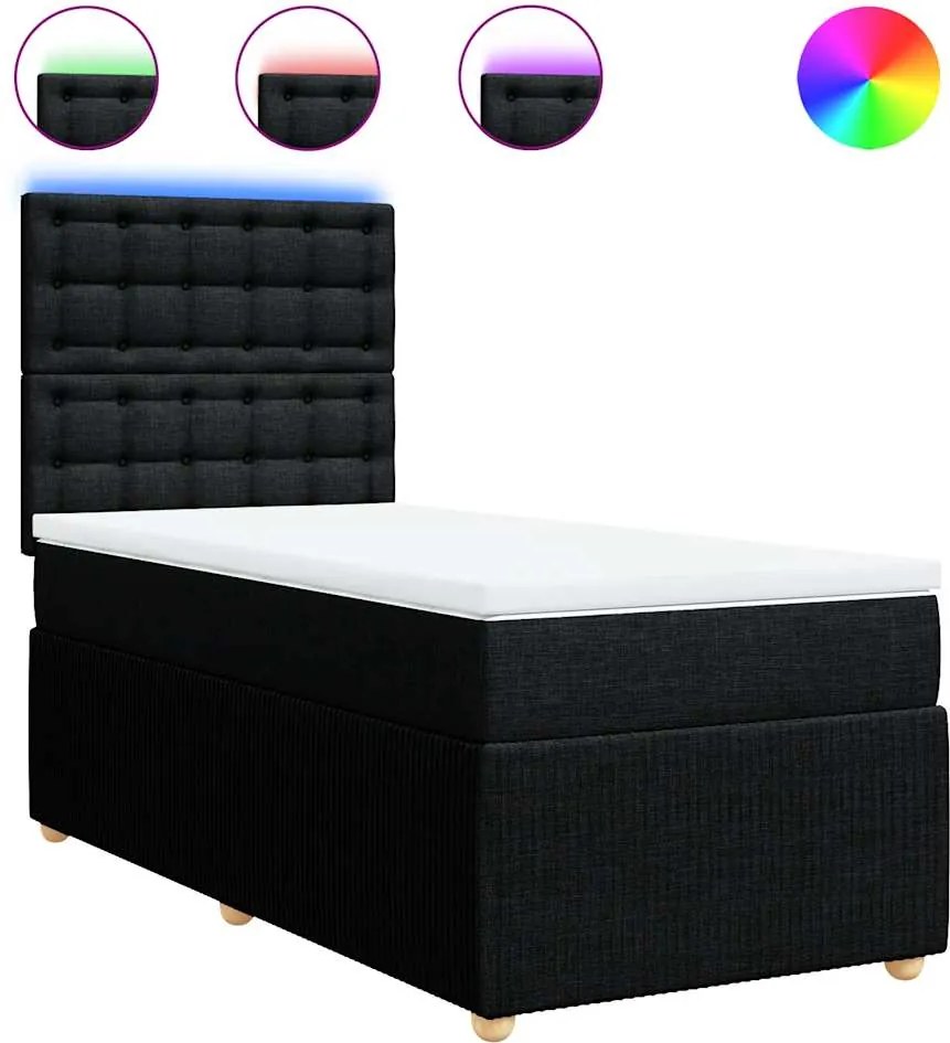 vidaXL fekete szövet rugós ágy matraccal 80 x 200 cm