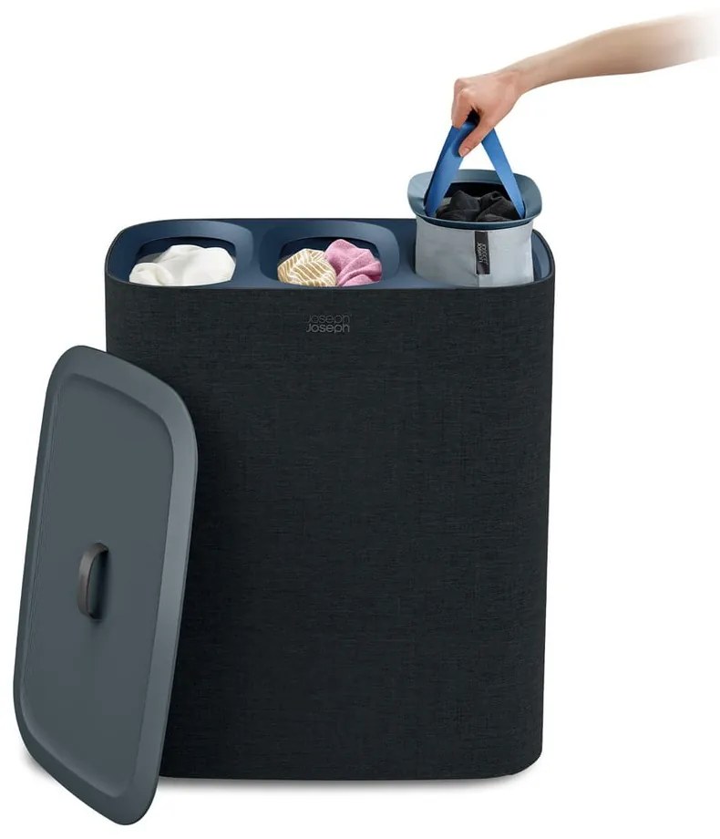 Antracitszürke textil szennyeskosár 3x30 l Tota Trio – Joseph Joseph