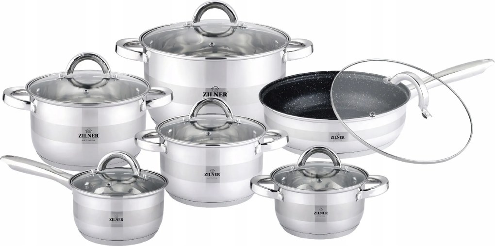 Acél edénykészlet Indukciós Gáz 12 El. Zilner Edény Szett
