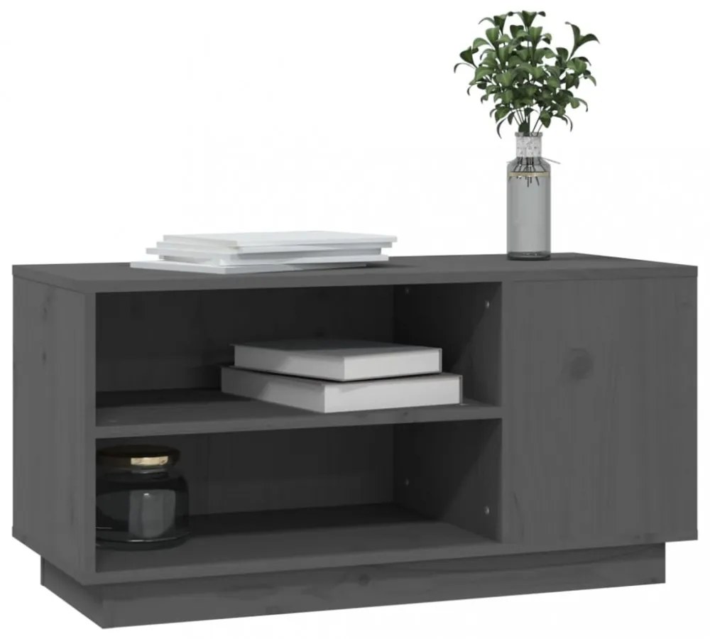 szürke tömör fenyőfa TV-szekrény 80 x 35 x 40,5 cm