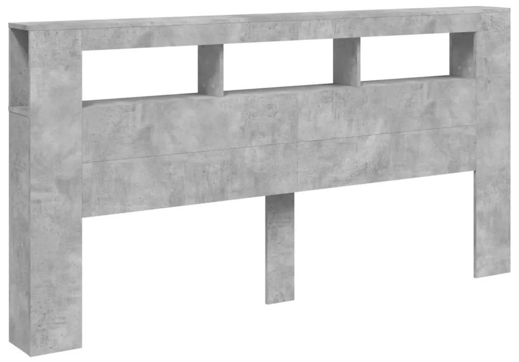 betonszürke szerelt fa LED-es fejtámla 200 x 18,5 x 103,5 cm