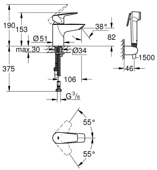 GROHE 23773001 - START EDGE mosdócsaptelep, S méret, fényes króm