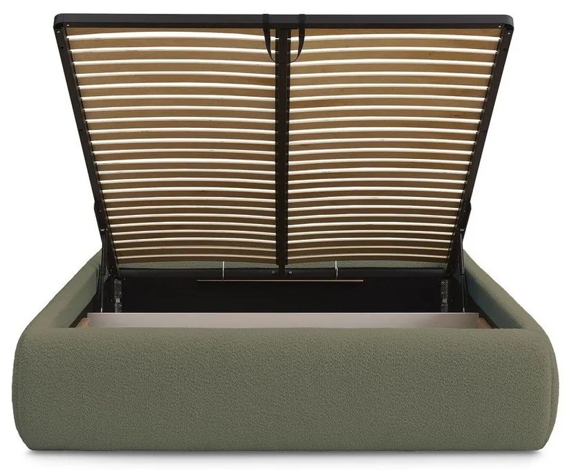 Sötétzöld kárpitozott ágyneműtartós franciaágy ágyráccsal, ágytámla nélkül 160x200 cm Inera – Bobochic Paris