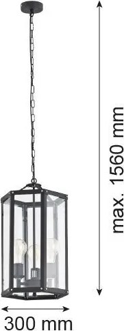 ARGON 1253 BODRUM Klasszikus Függesztett Lámpa Fekete E27 IP20