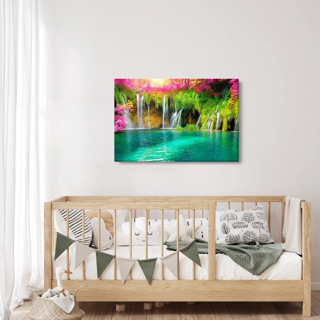 Kép - vízesés, Plitvicei-tavak, Horvátország (90x60 cm)