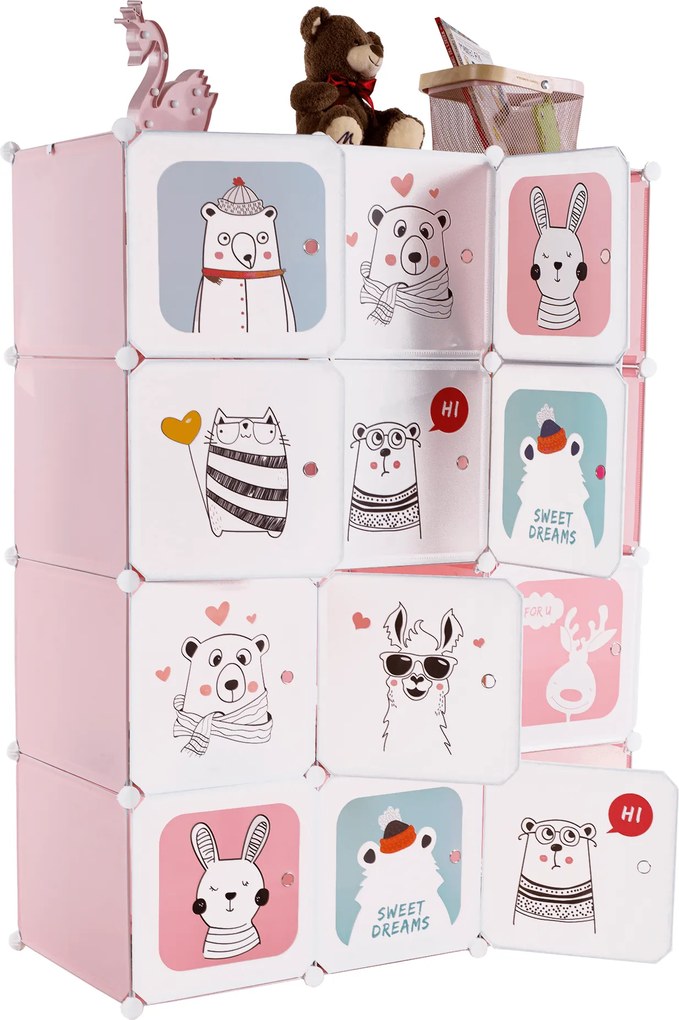 Gyerek moduláris szekrény, rózsaszín/gyerek minta, NURMI