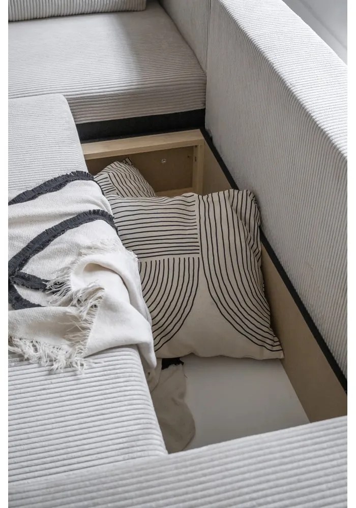 Fehér kordbársony kinyitható sarokkanapé (variálható) Brave Dave – Miuform