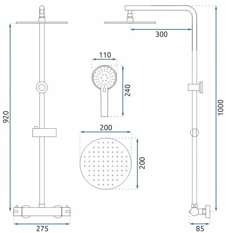 Rea Bliss, termosztatikus zuhanygarnitúra fejzuhannyal, króm, REA-P8805