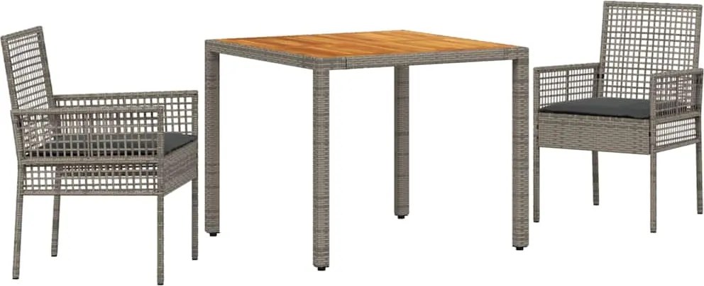 vidaXL Kert étkező szett 3 pcs Szürke polirattan