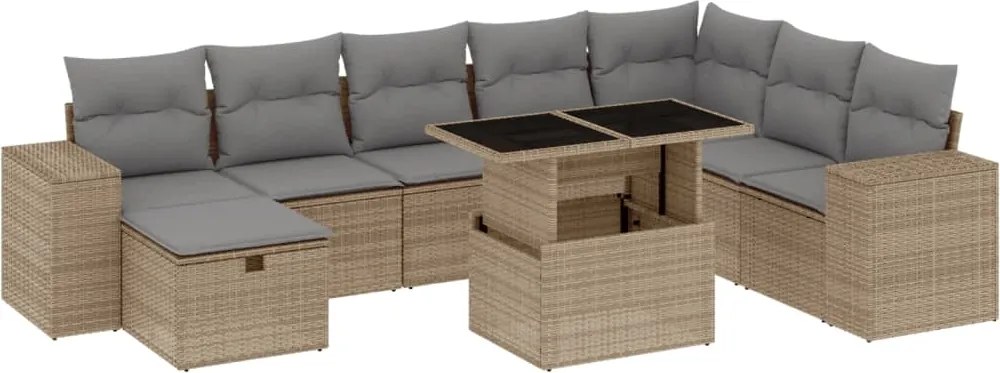 vidaXL 9 részes bézs polyrattan kerti ülőgarnitúra párnákkal