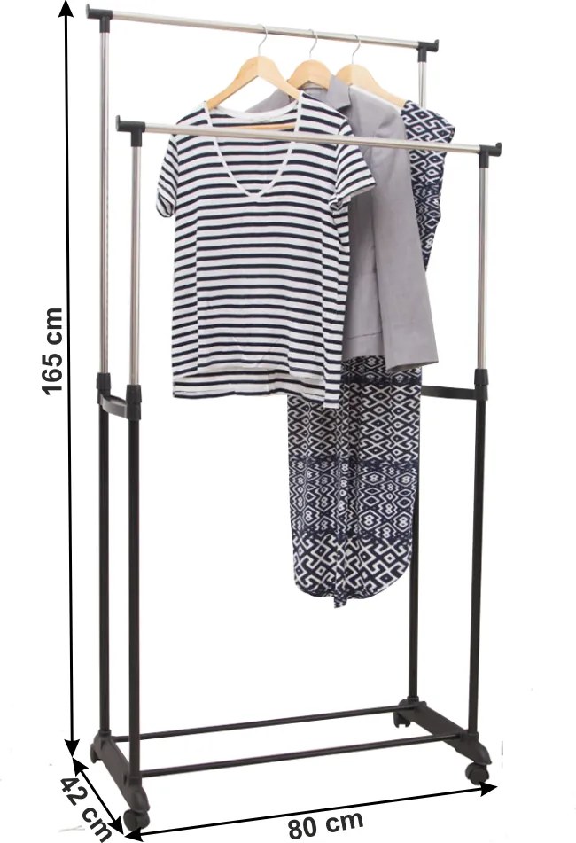 Kétsoros mozgatható akasztó polccal, fekete/ezüst, SVAN