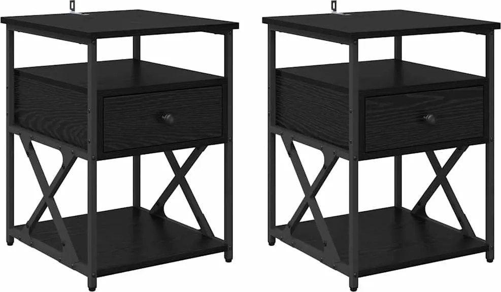 vidaXL Éjjeliszekrény 2 pcs Fekete tölgy 40 x 42 x 55 cm Faanyag