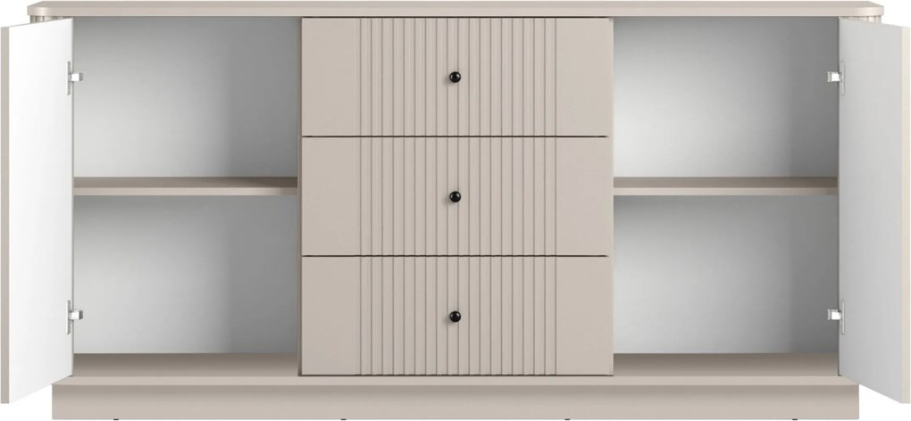 Vesper komód 160 cm fiókokkal lábazaton - kasmír / fekete fogantyúk