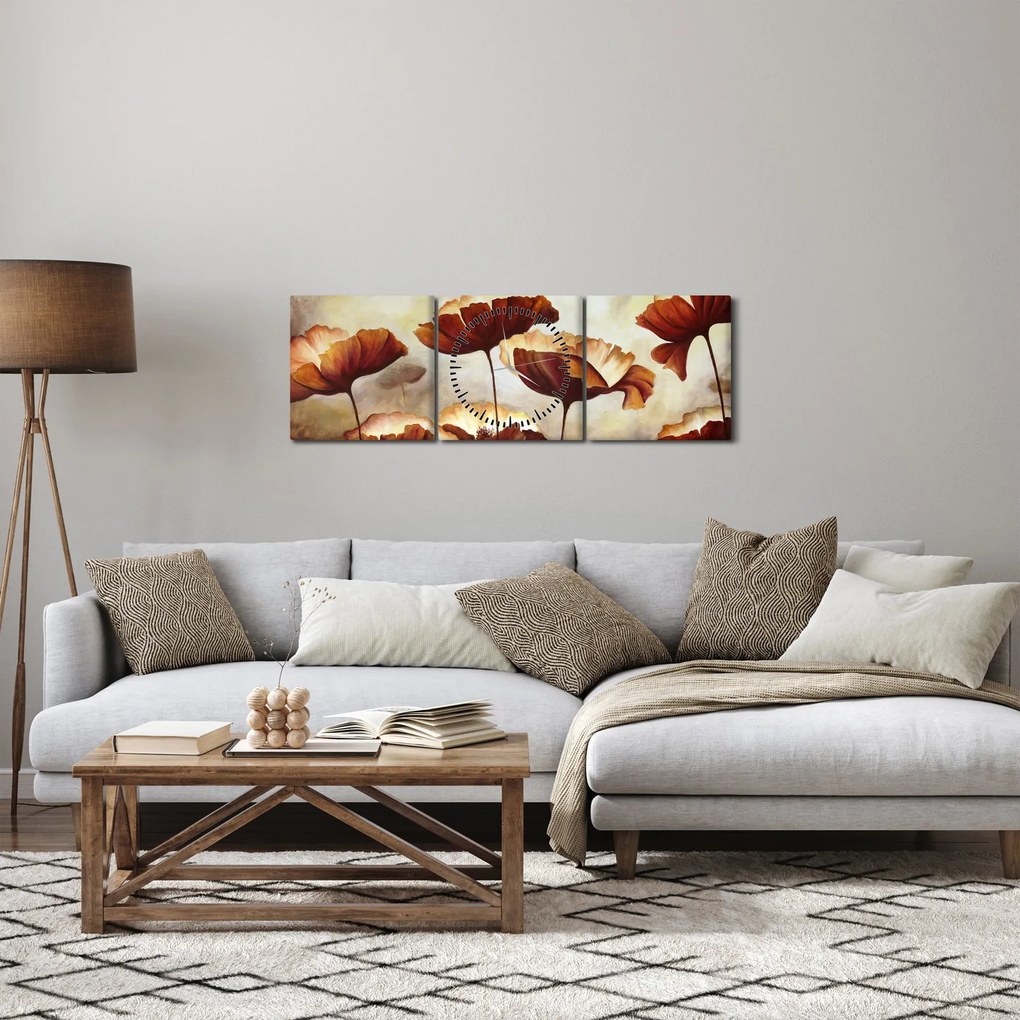 Piros virágok képe (órával) (90x30 cm)