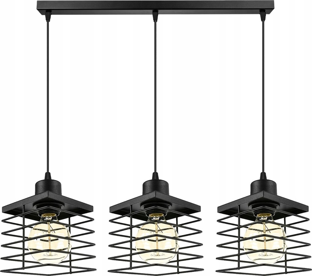 Mennyezeti Lámpa Függő Csillár 3x E27 Loft Nappali Fekete Ipari