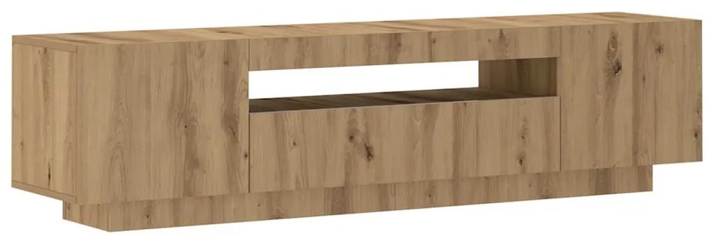 kézműves tölgy szerelt fa TV-szekrény LED-ekkel 160x35x40 cm