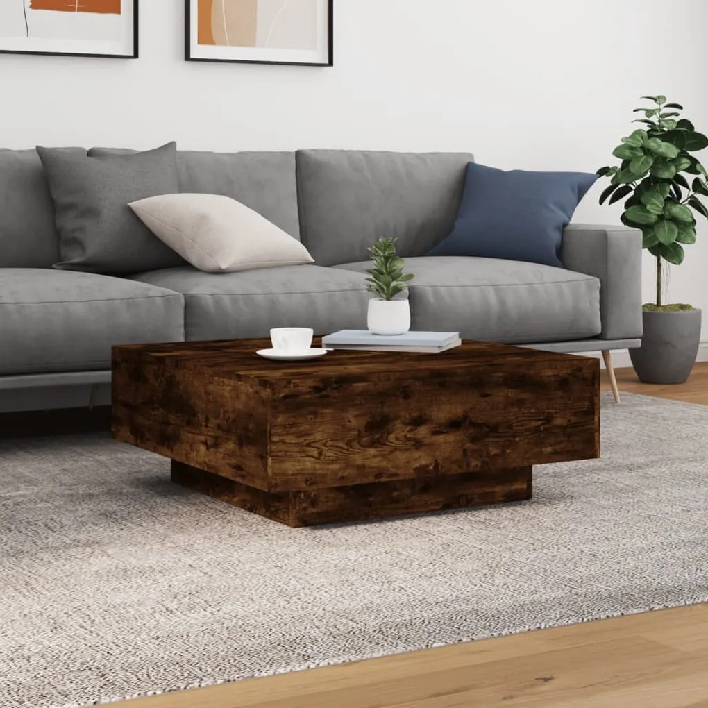 Füstös tölgy színű dohányzóasztal LED-lámpákkal 80 x 8 0x 31 cm