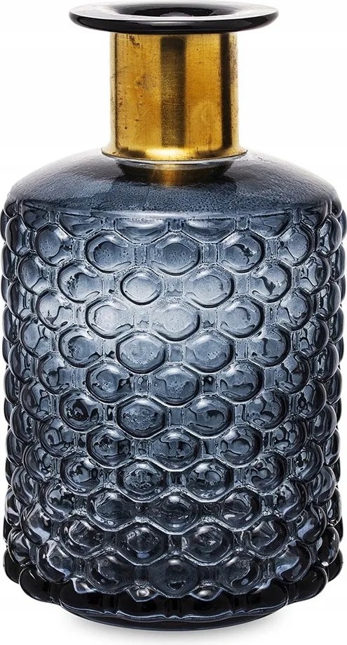 Váza Kék Arany 21x12cm Üveg Díszített Palack 1 Virág 20