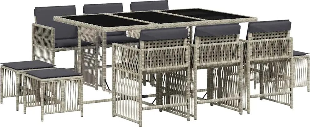 vidaXL 11 részes világosszürke polyrattan kerti ülőgarnitúra párnákkal
