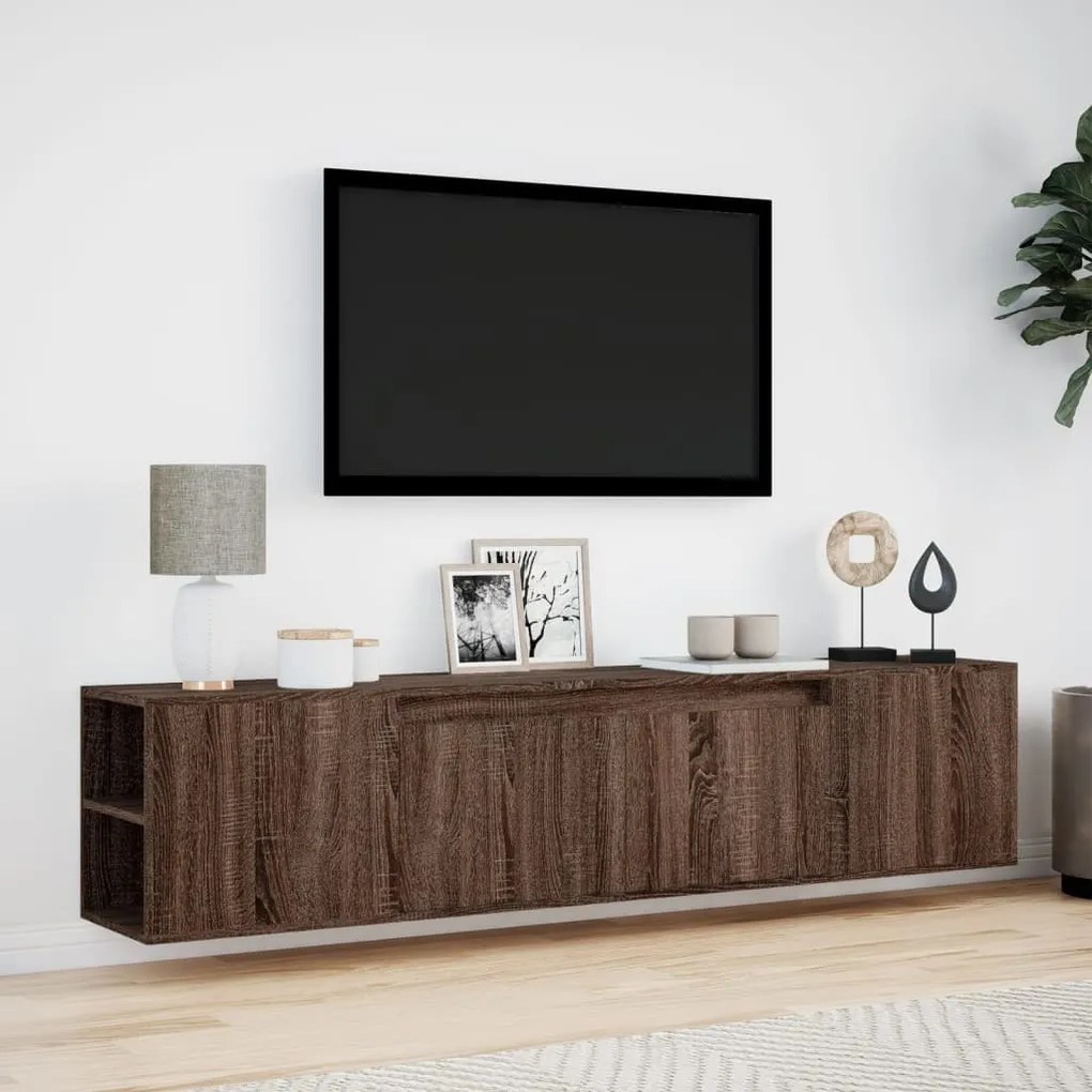 barna tölgy színű fali TV-szekrény LED-del 180 x 31 x 39,5 cm