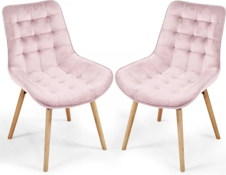 Irodai nappali szék steppelt rózsaszín bársony fa lábak 2 db