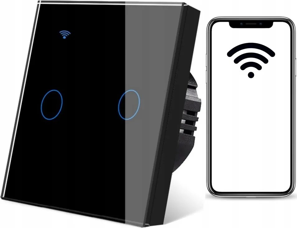 Wifi Érintőkapcsoló Fali Dupla 1 csatornás Fekete Tuya 240V