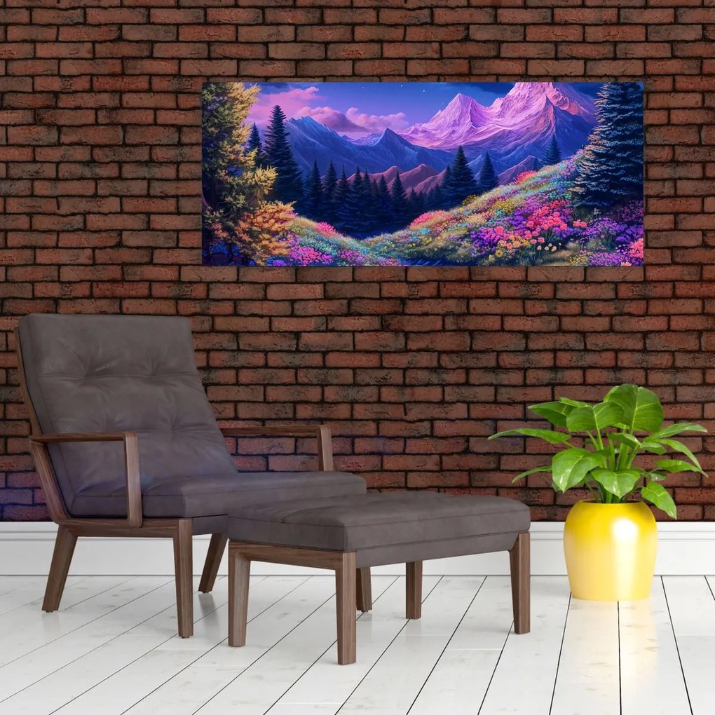Kép - Lila táj teljes holdfénynél (120x50 cm)